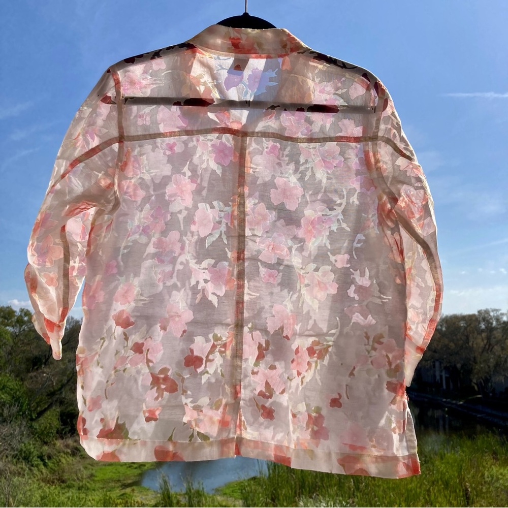 Notations Petite Floral Linen Blend Button-Up Blouse PL - Picture 3 of 10